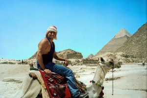 Omnimundi member on a Camel near the Giza Pyramids