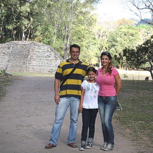 The omnimundi family in the ruins of Copan in honduras
