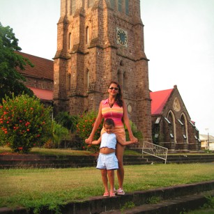 Omnimundi Family in front of a church in St. Kitts capital in the Caribean