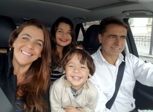 Omnimundi Family inside a luxury car traveling around Europe