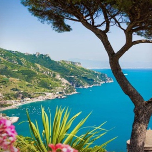 A nice scenic route in Ravello featuring the beautiful blue sea